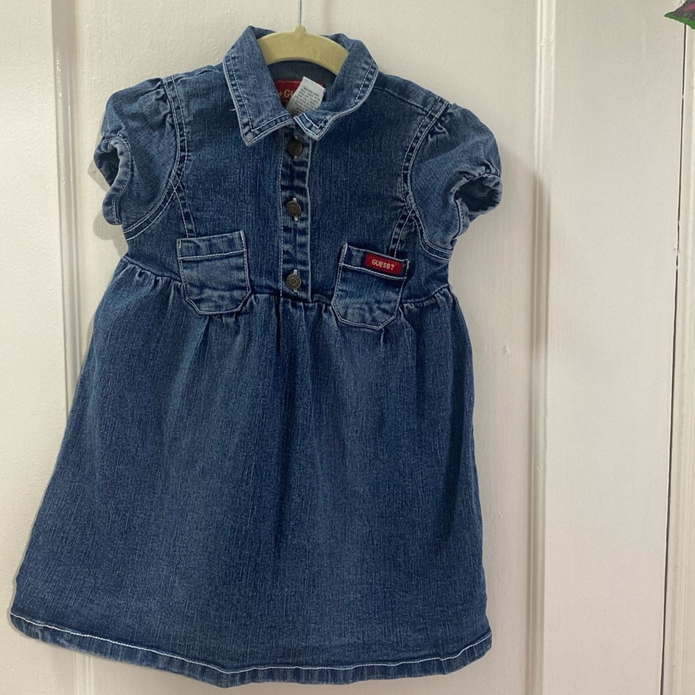 Guess Girls Denim Shirtdress Blue Stretch Jean Short Sleeve Dress 4 T